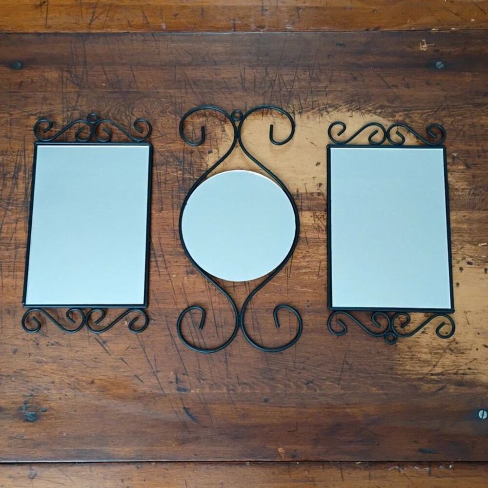 NEW Black Ornate 3 Piece Metal Wall Mirror Set Home Decorations